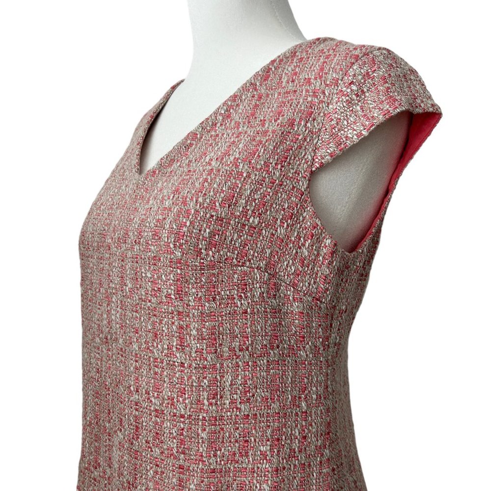 Talbots Petites Pink White Tweed V-Neck Cap Sleeve Sheath Midi Dress (2P) - Picture 9 of 16